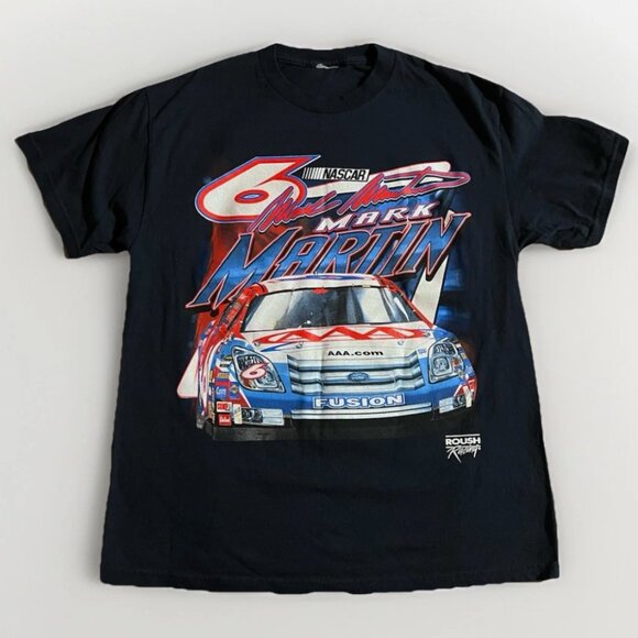 Vtg Nascar Shirt Mens Large Black Cut Tag AAA Mark Martin 90s Y2K All Over - Picture 1 of 6